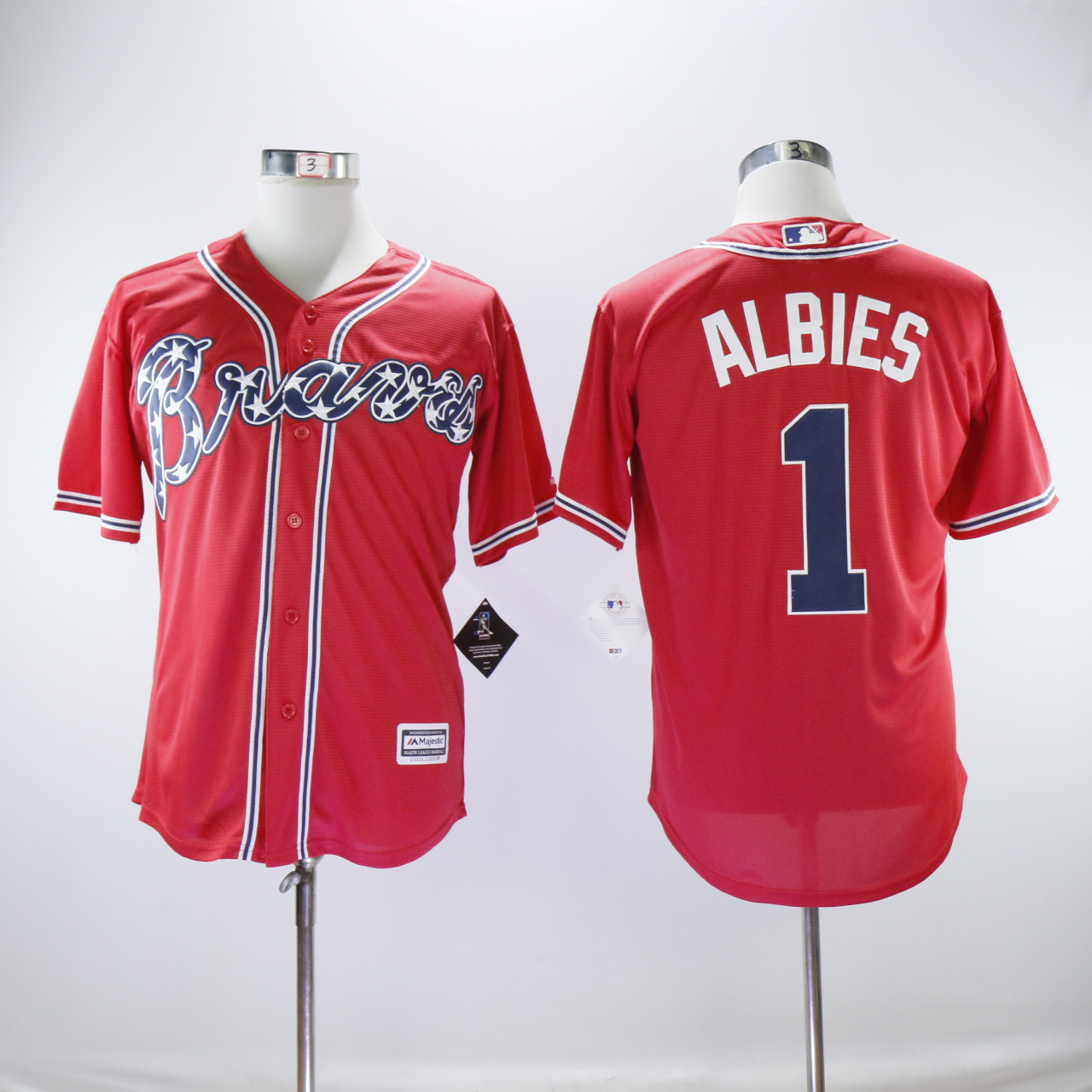 Men Atlanta Braves #1 Albies Red MLB Jerseys